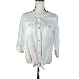 Liz Claiborne Jacket Top White Drawstring Hem L
